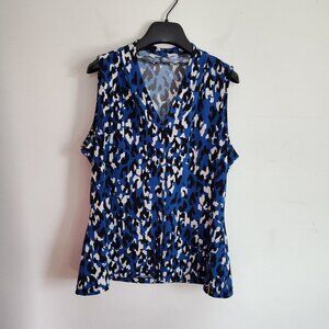 Ladies SZ L Calvin Klein White Black Multi Sleeveless Knit Blouse